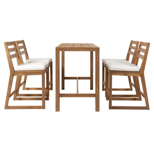 5-Piece Patio Bar Set with 4 Cushioned Bar Stools R429