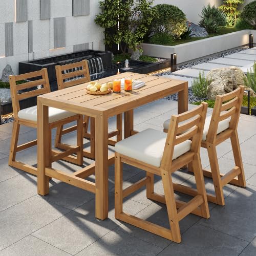 5-Piece Patio Bar Set with 4 Cushioned Bar Stools R429