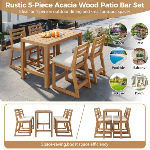 5-Piece Patio Bar Set with 4 Cushioned Bar Stools R429