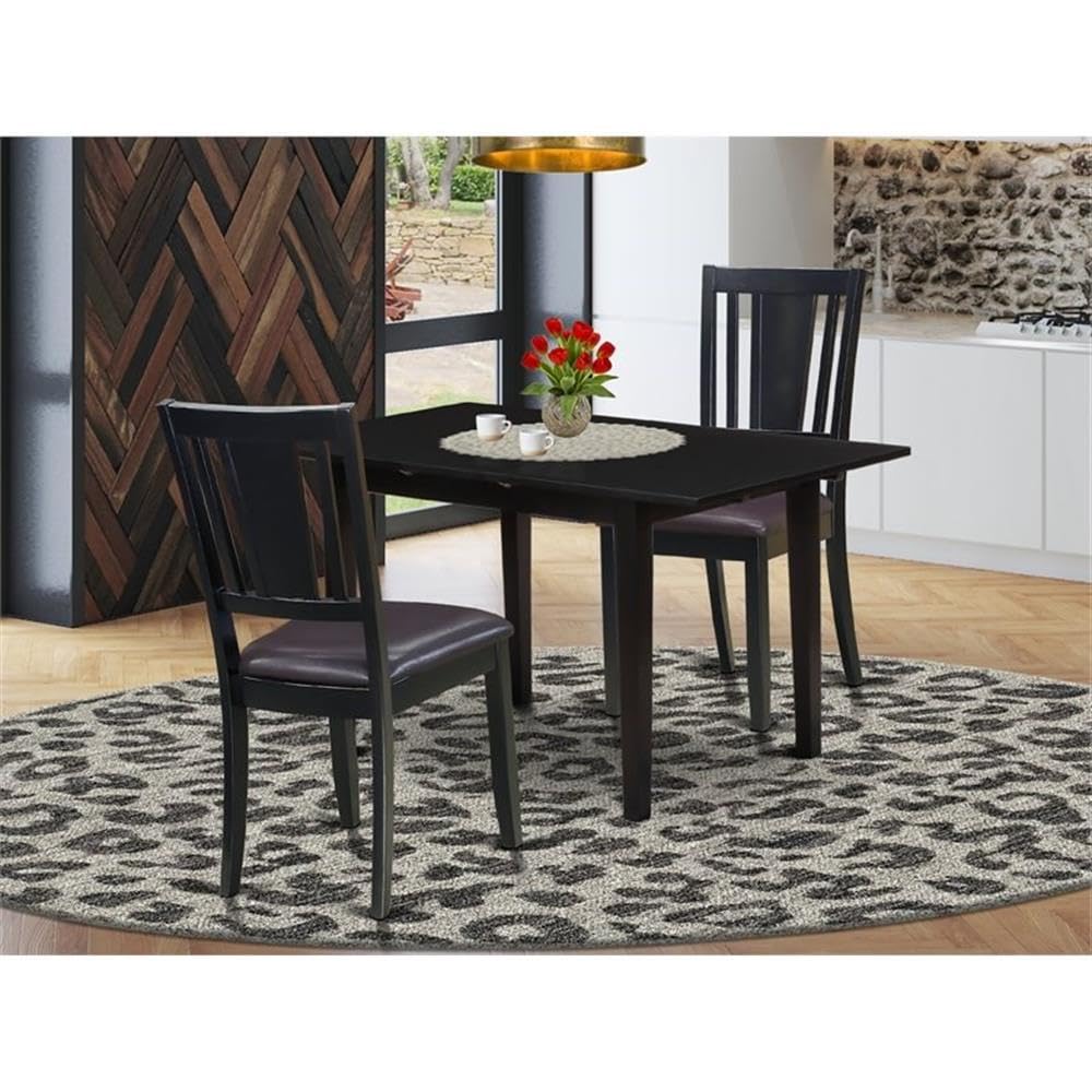3 Piece Dining Room Furniture Set with Wooden Table and 2 Faux Leather Chairs G1931