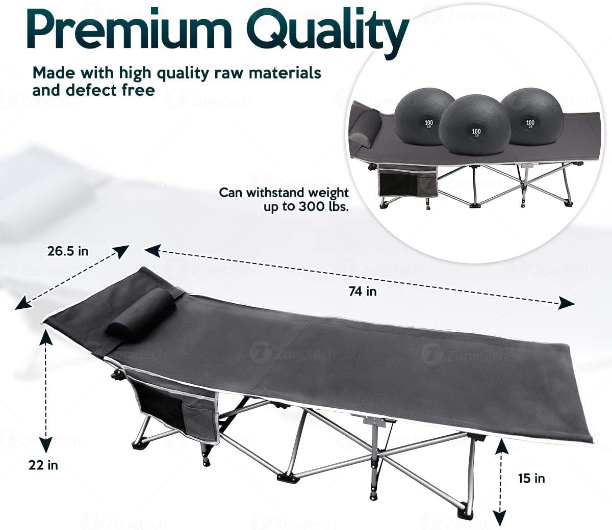 Folding Lightweight Portable Heavy Duty Travel Cot with Large Pocket V9489