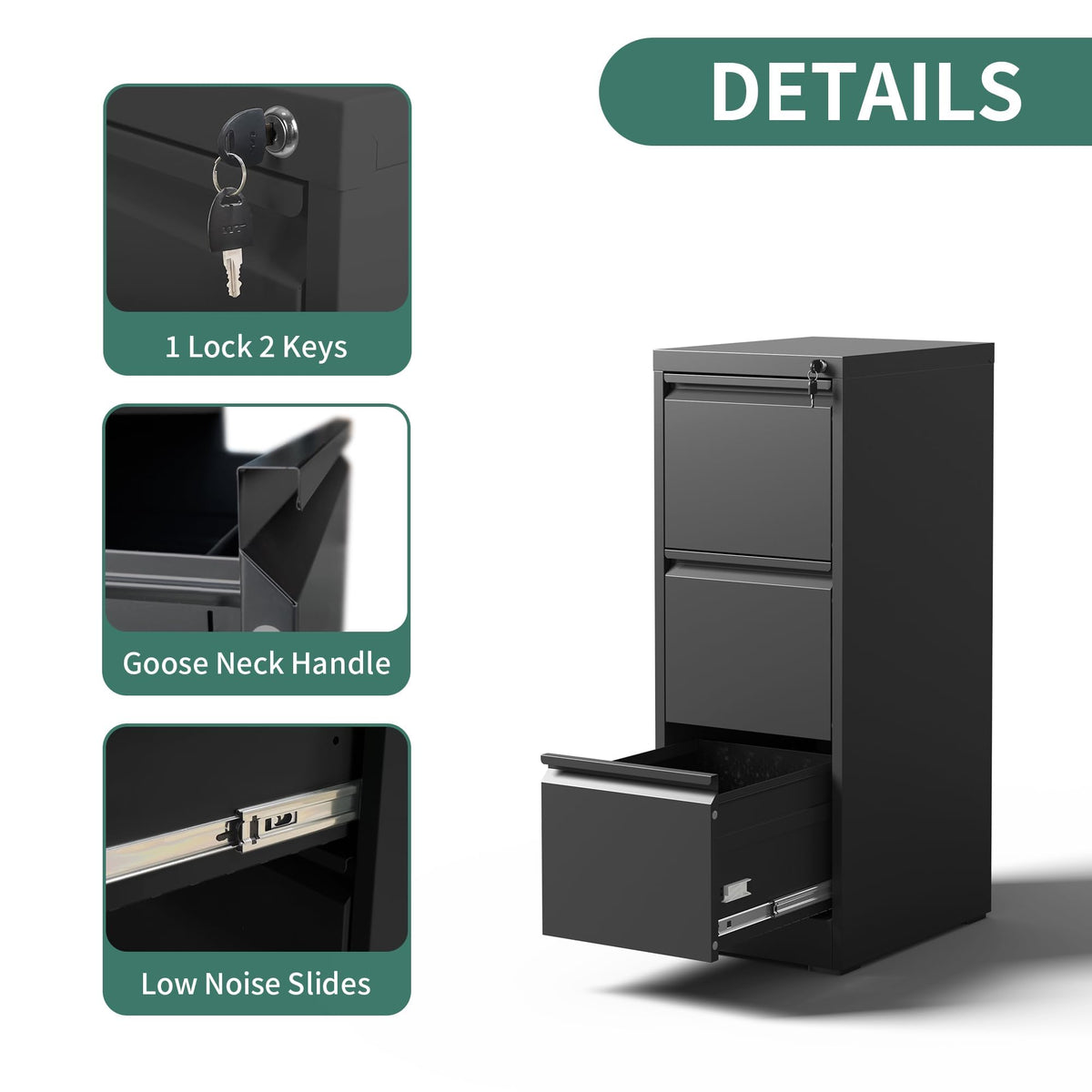 3 Drawer Metal File Cabinet with Lock D695272