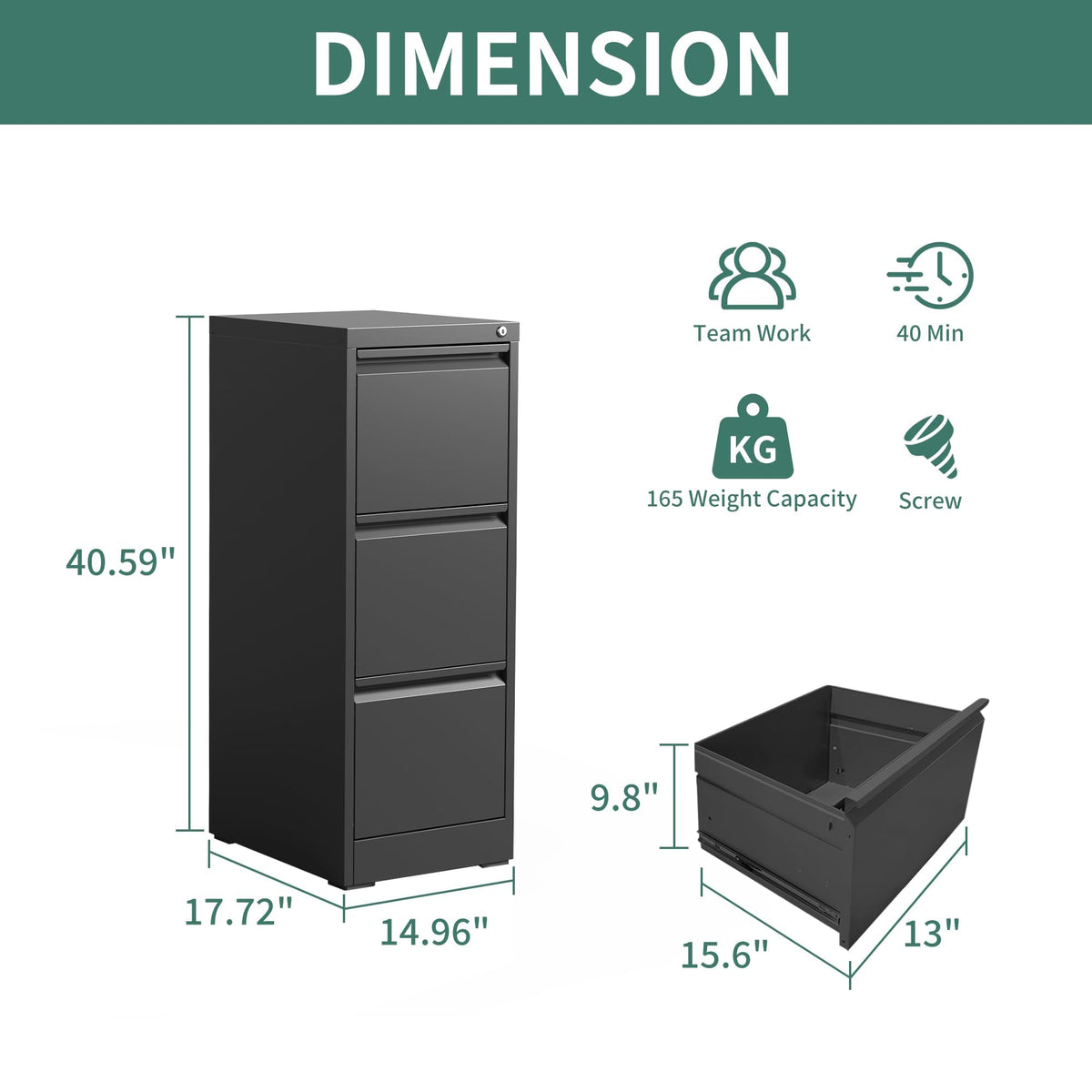 3 Drawer Metal File Cabinet with Lock D695272