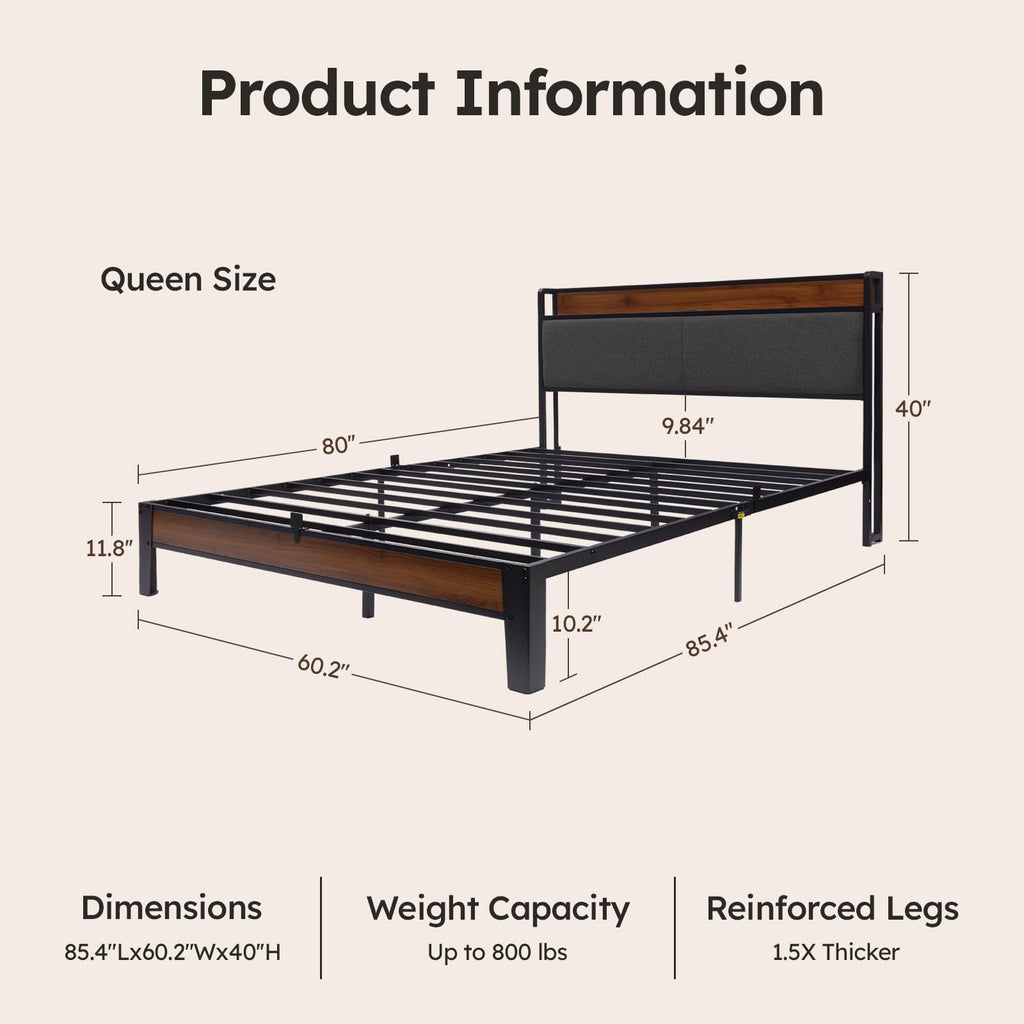 Queen Size Bed Frame with Storage Headboard D34040