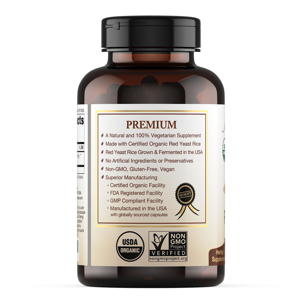 Organic Red Yeast Rice Supplement, 120 Capsules O6161
