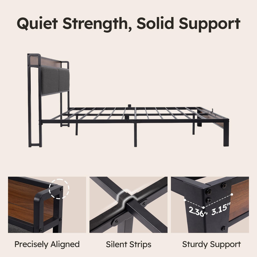 Queen Size Bed Frame with Storage Headboard D34040