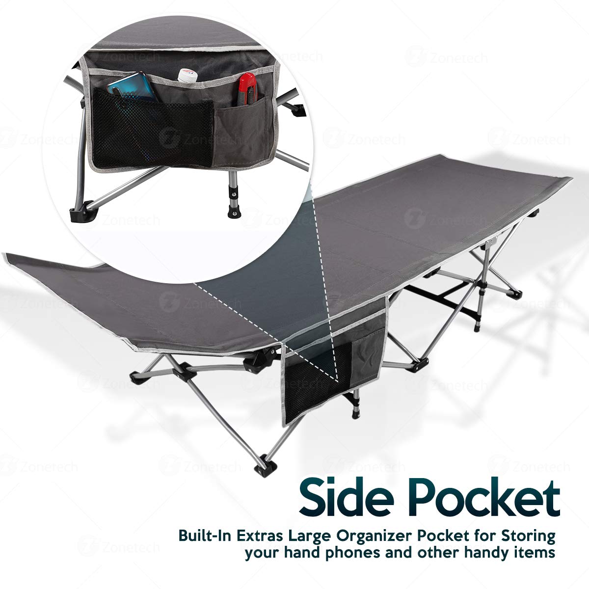 Folding Lightweight Portable Heavy Duty Travel Cot with Large Pocket V9489