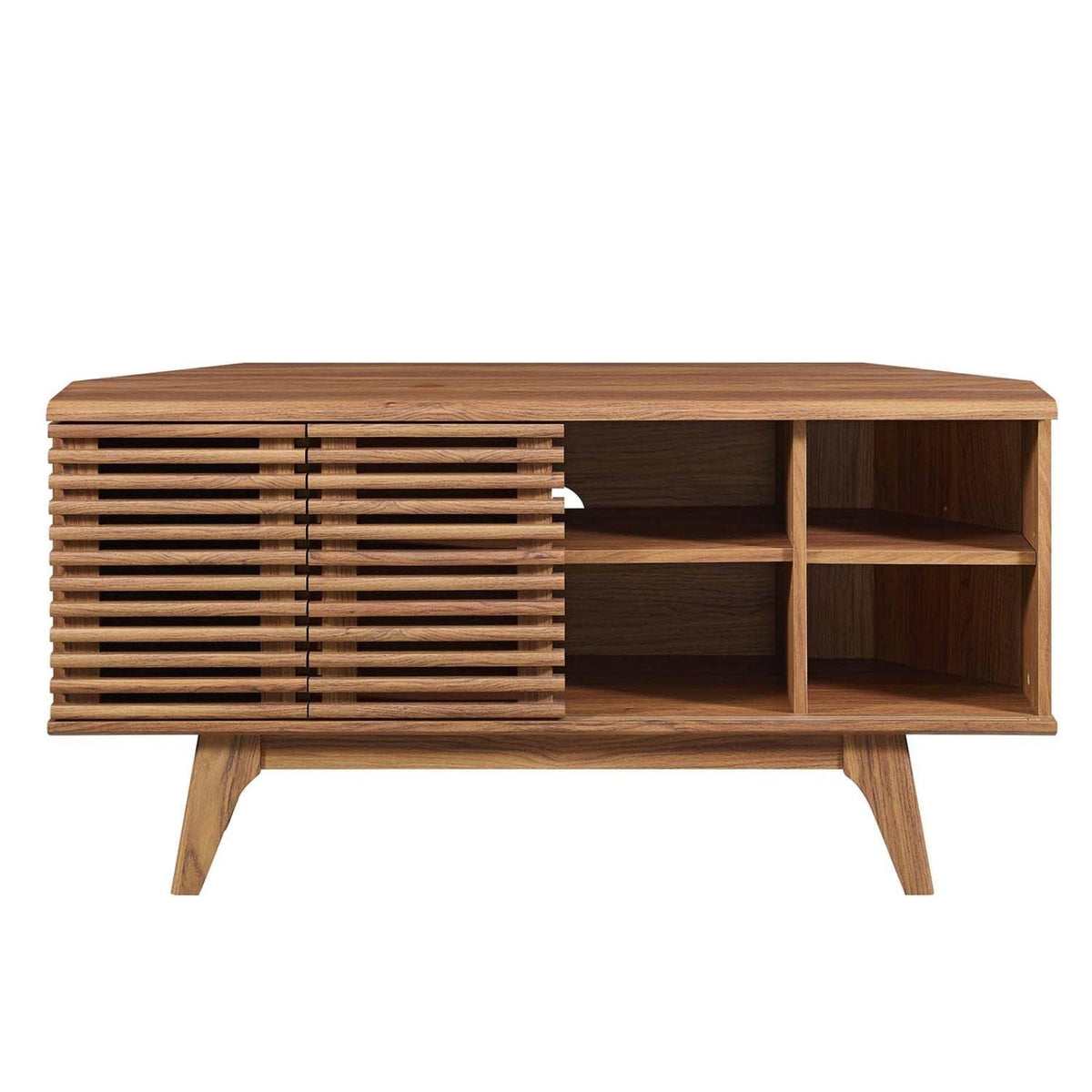46 in Walnut Corner TV Stand with Sliding Doors I7093