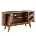46 in Walnut Corner TV Stand with Sliding Doors I7093