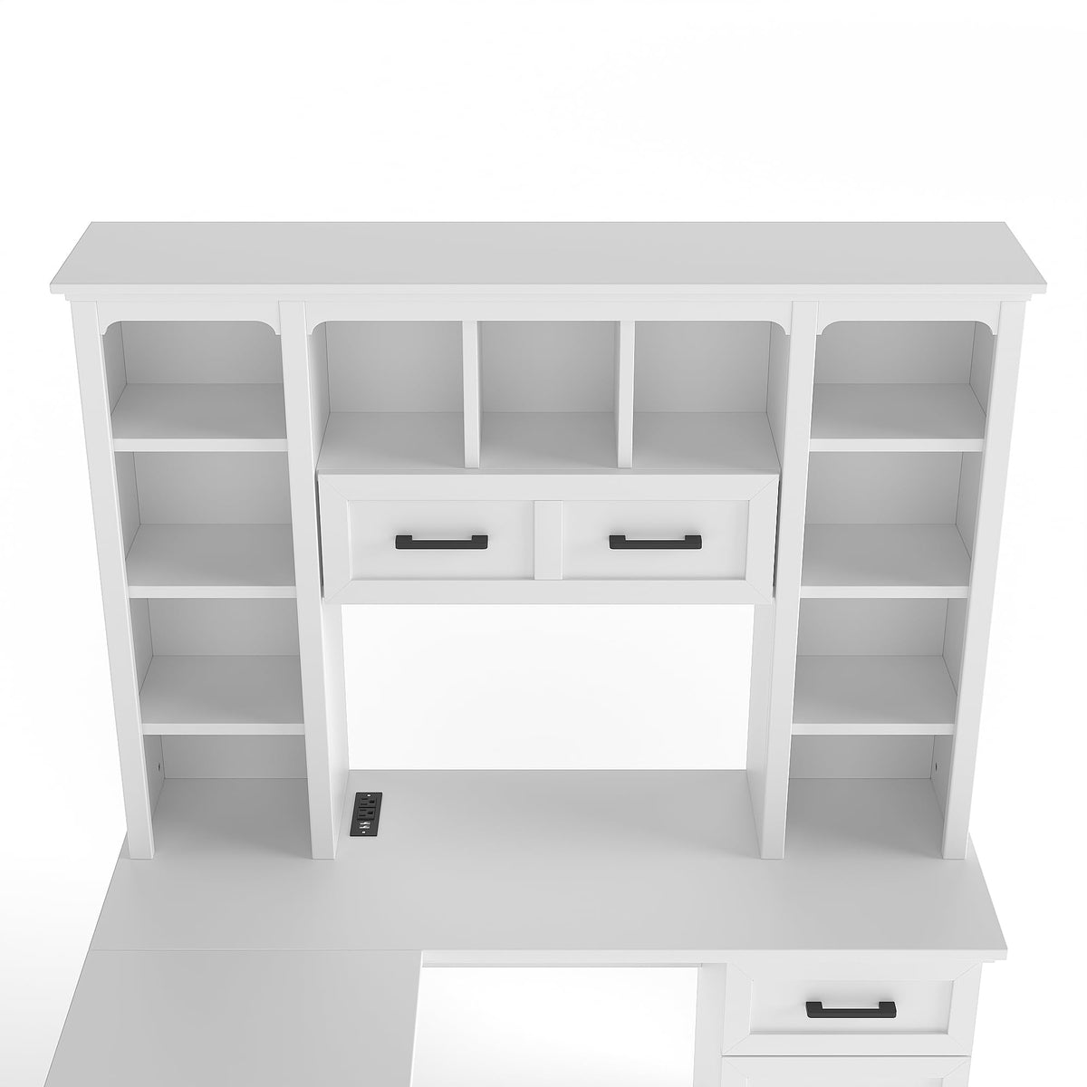 65 Inch White L Shaped Computer Desk with Hutch and Drawers T3293