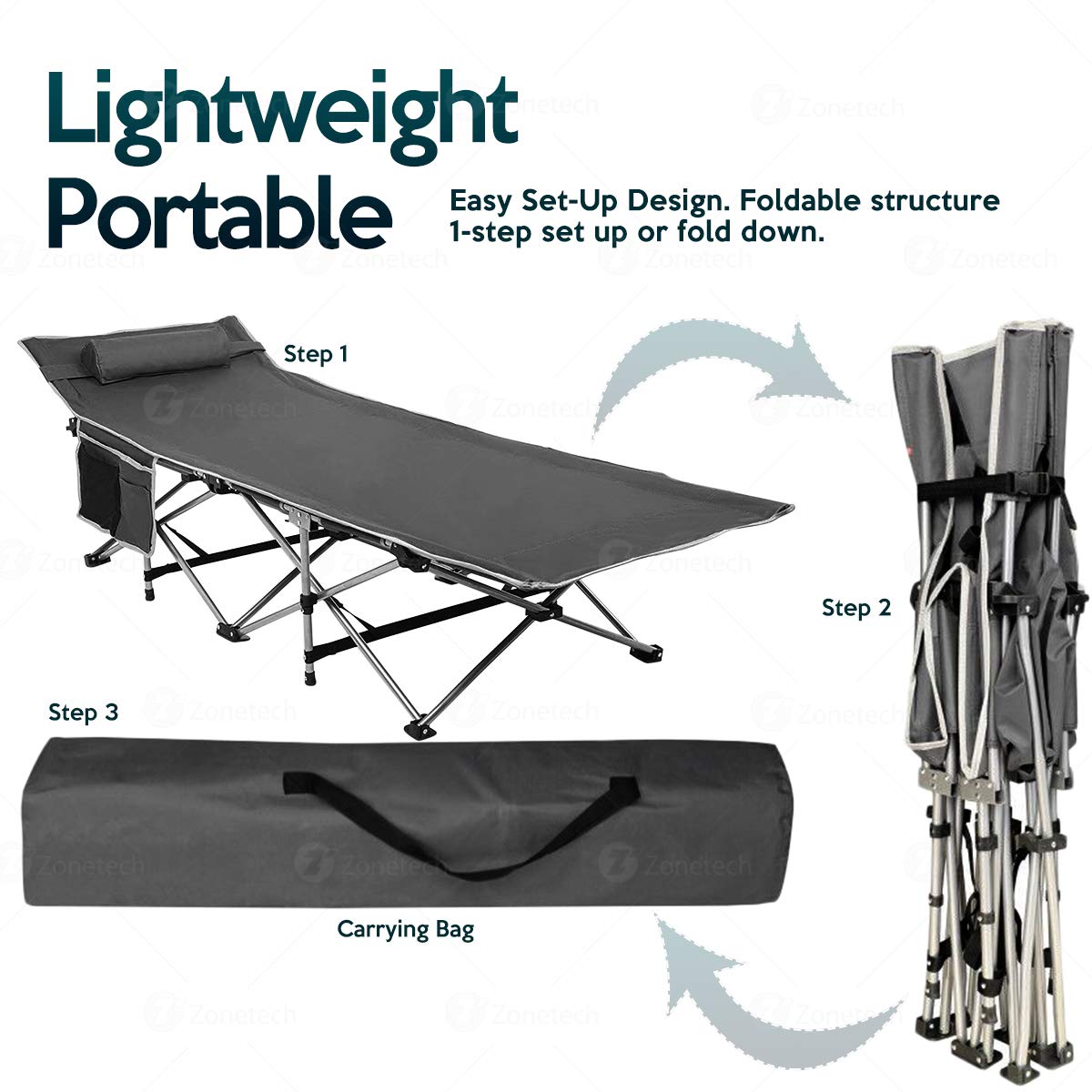 Folding Lightweight Portable Heavy Duty Travel Cot with Large Pocket V9489