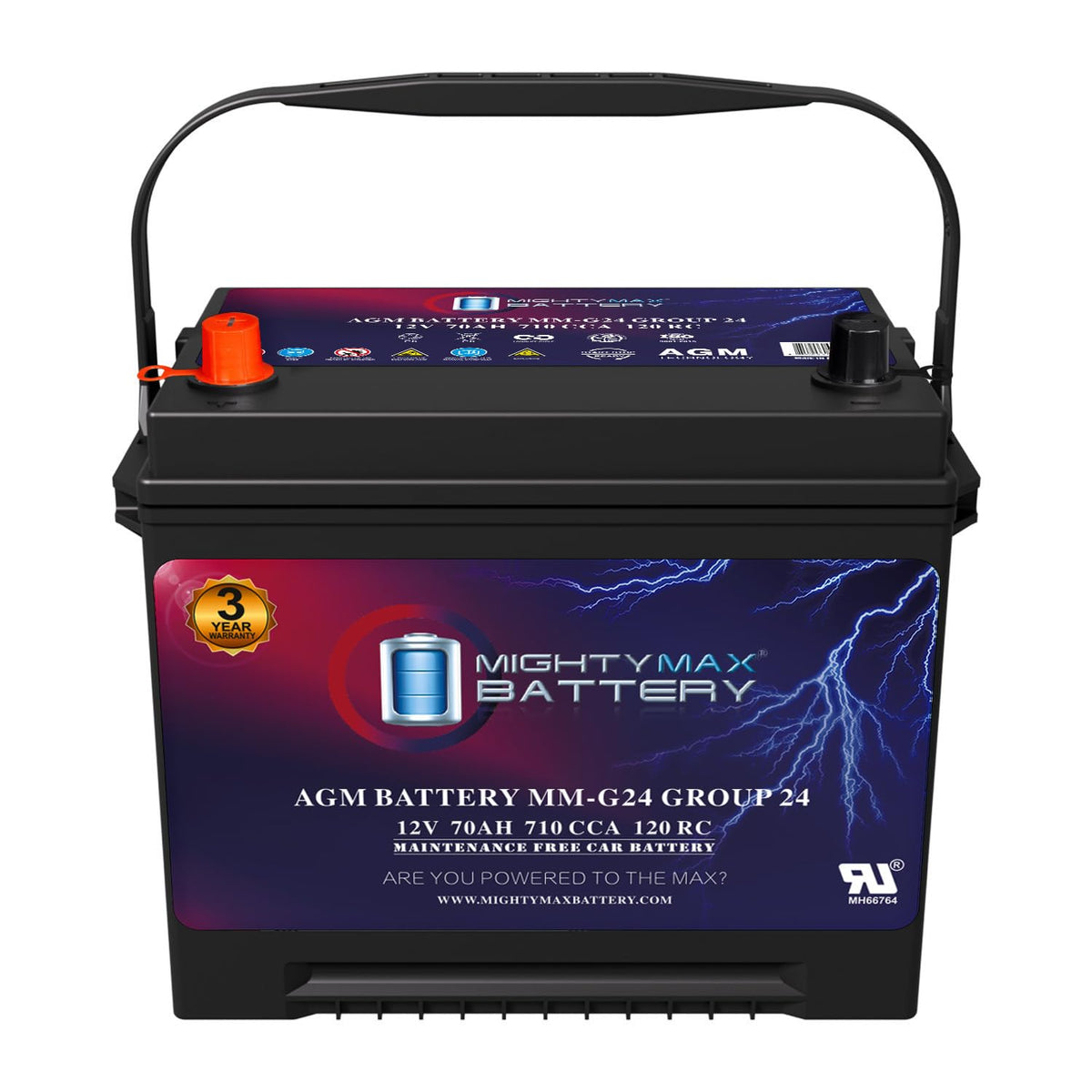 12V 70Ah 710 CCA Group Size 24 Replacement Battery I93789