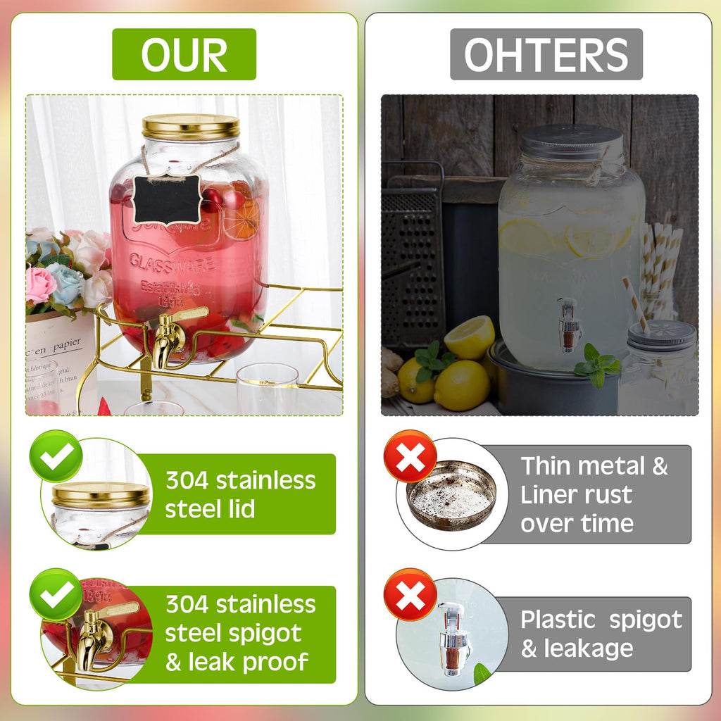 2 Pcs 2 Gallon Glass Drink Dispenser with Stand X43629
