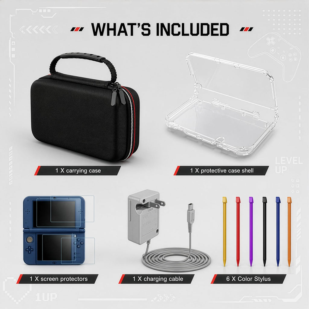 Carrying Case for New 3DS XL LL with Hard Shell and Charging Cable B718