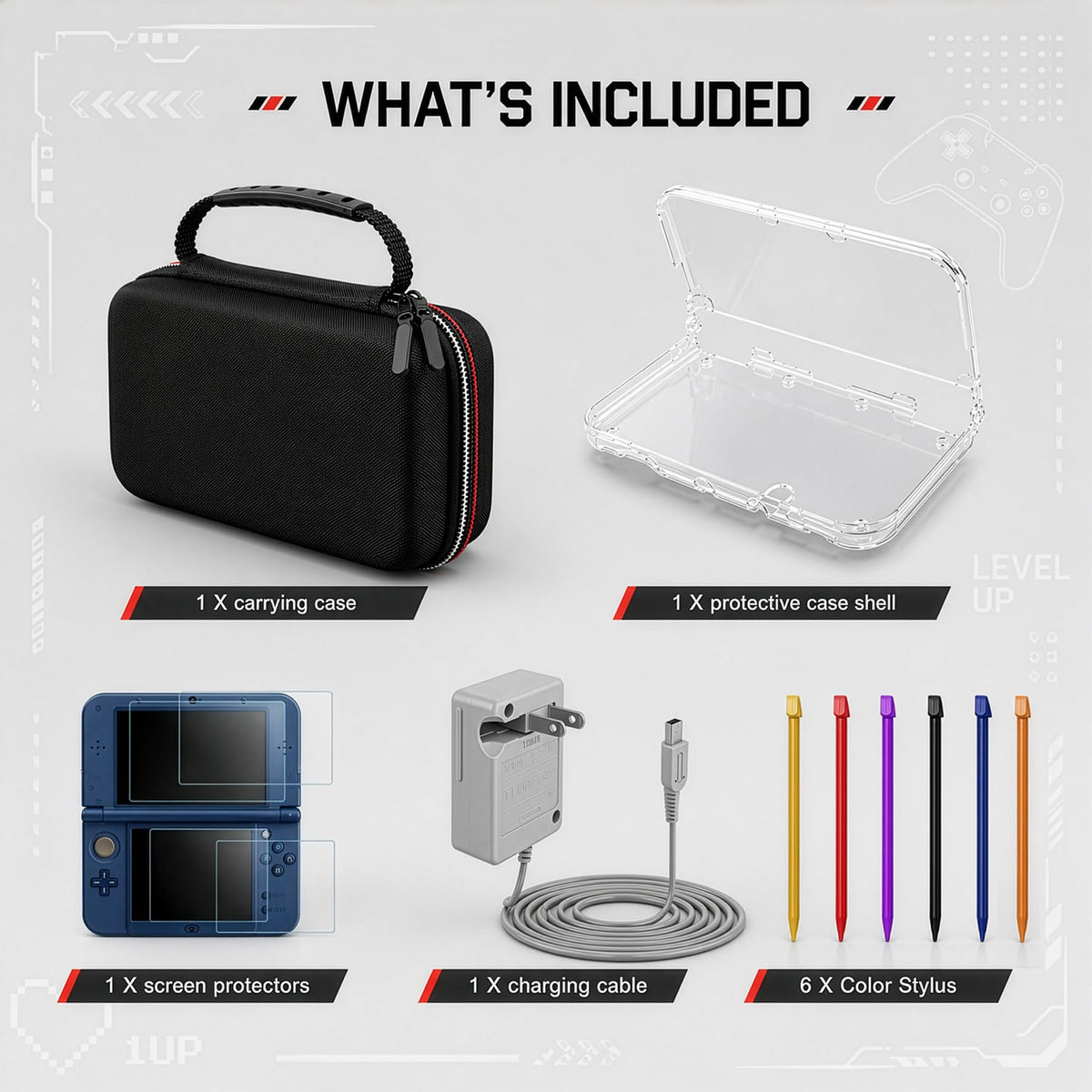 Carrying Case for New 3DS XL LL with Hard Shell and Charging Cable B718