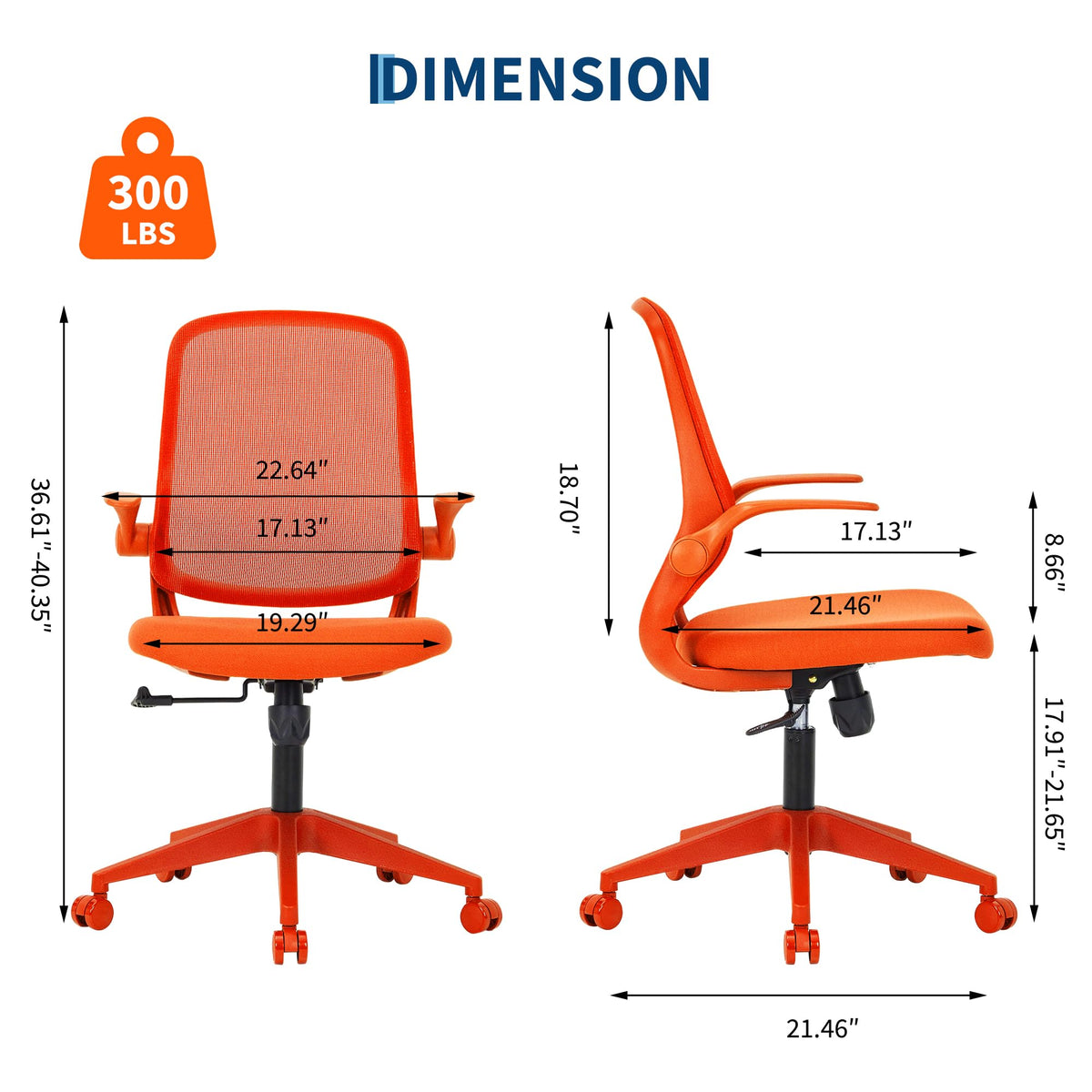 Orange Ergonomic Mesh Office Chair with Flip-Up Arms Z714