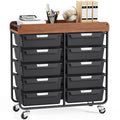 10 Drawer Rolling Storage Cart with Wooden Tabletop K55380