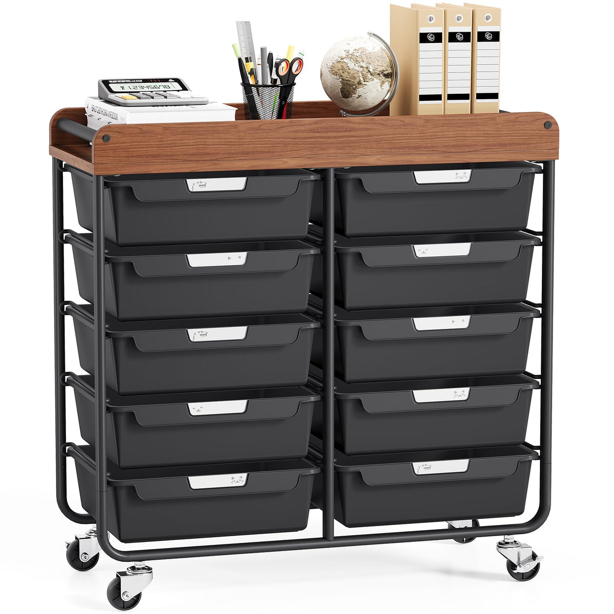 10 Drawer Rolling Storage Cart with Wooden Tabletop K55380