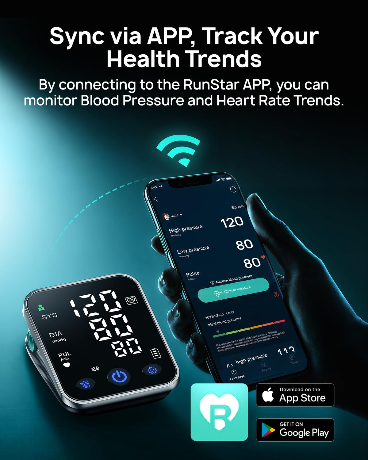 Smart Blood Pressure Monitor Upper Arm BP Cuff 5.0'' LED Display T78554