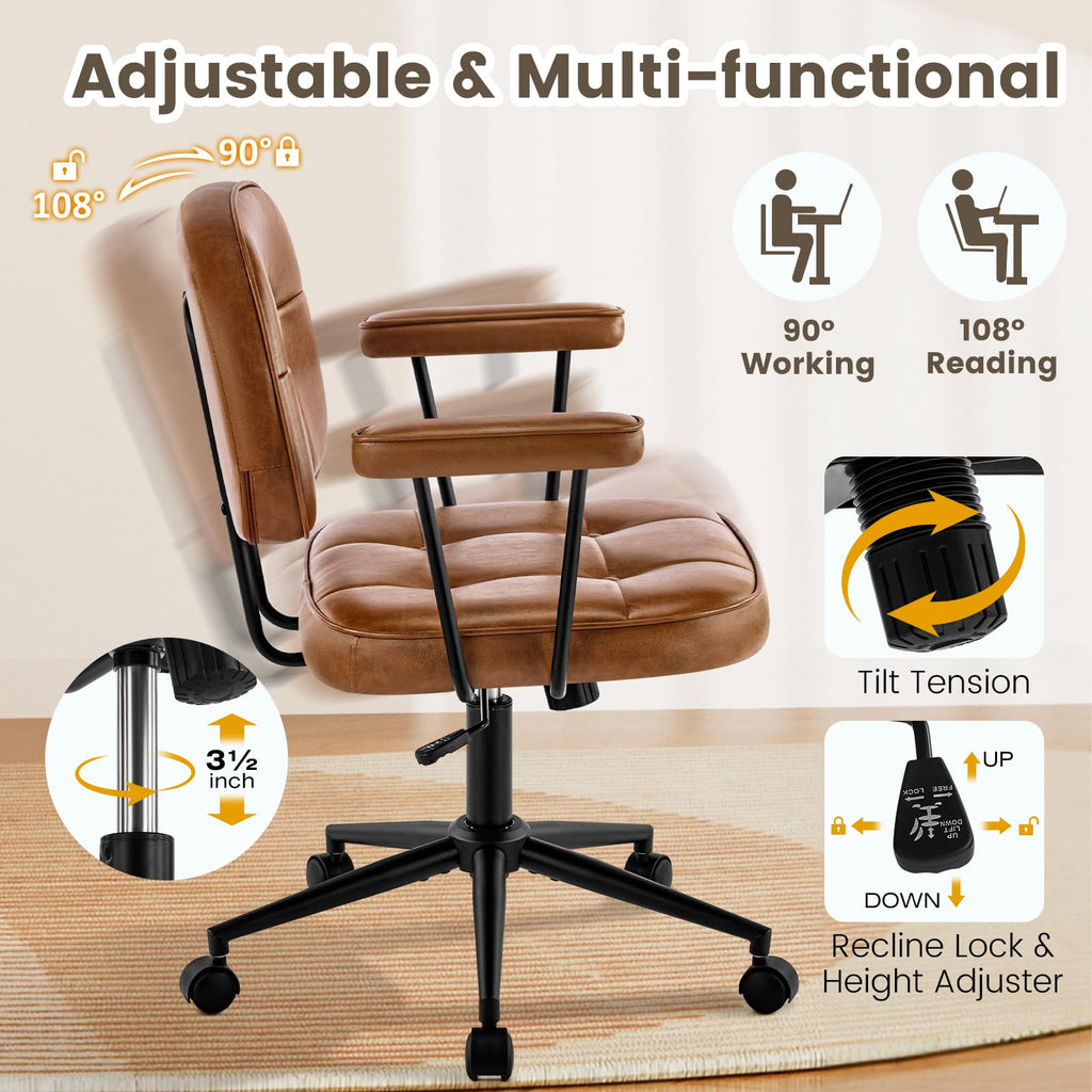 Brown Leather Office Chair with Wheels K299295