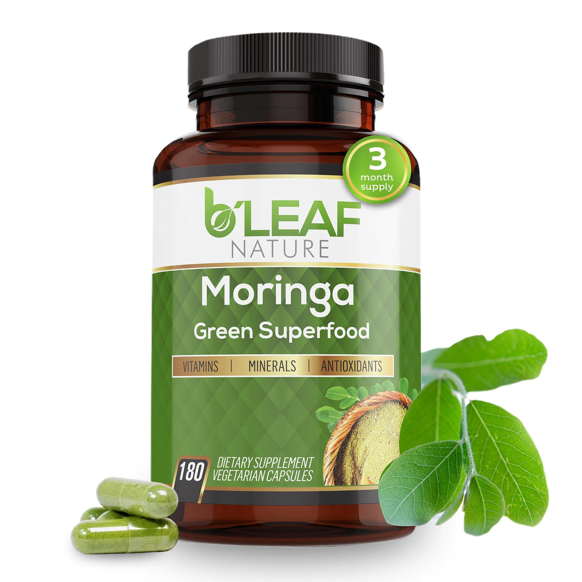 Moringa Leaf Vegan Capsules 1000mg 180 Count R201