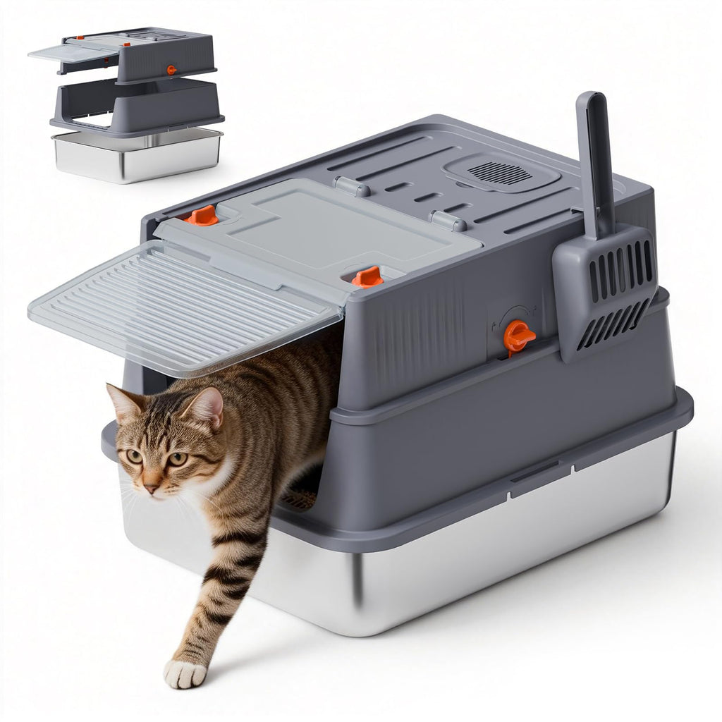 Stainless Steel Covered Cat Litter Box with High Sides H2668