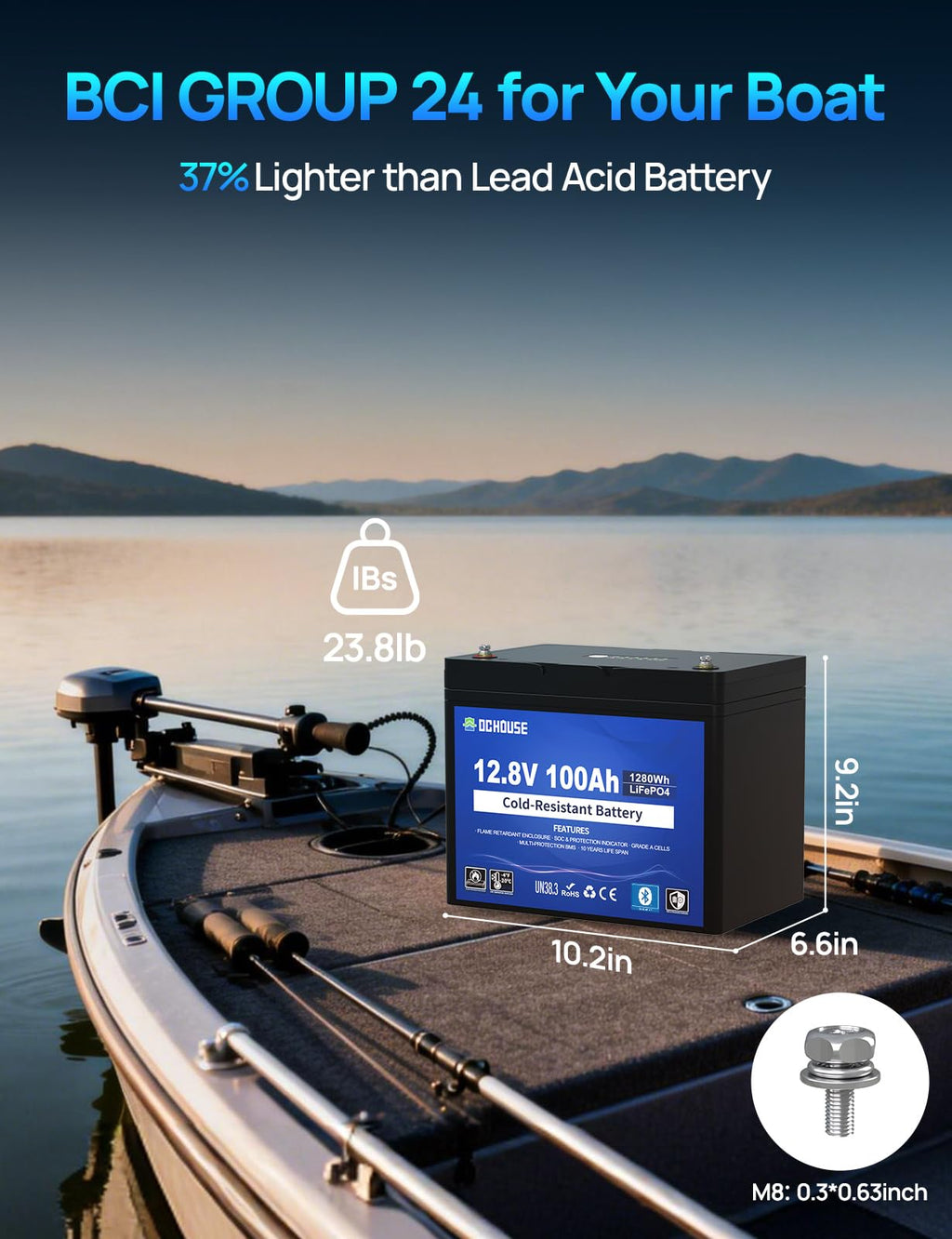12V 100AH Cold-Resistant Lithium Trolling Motor Battery V787814