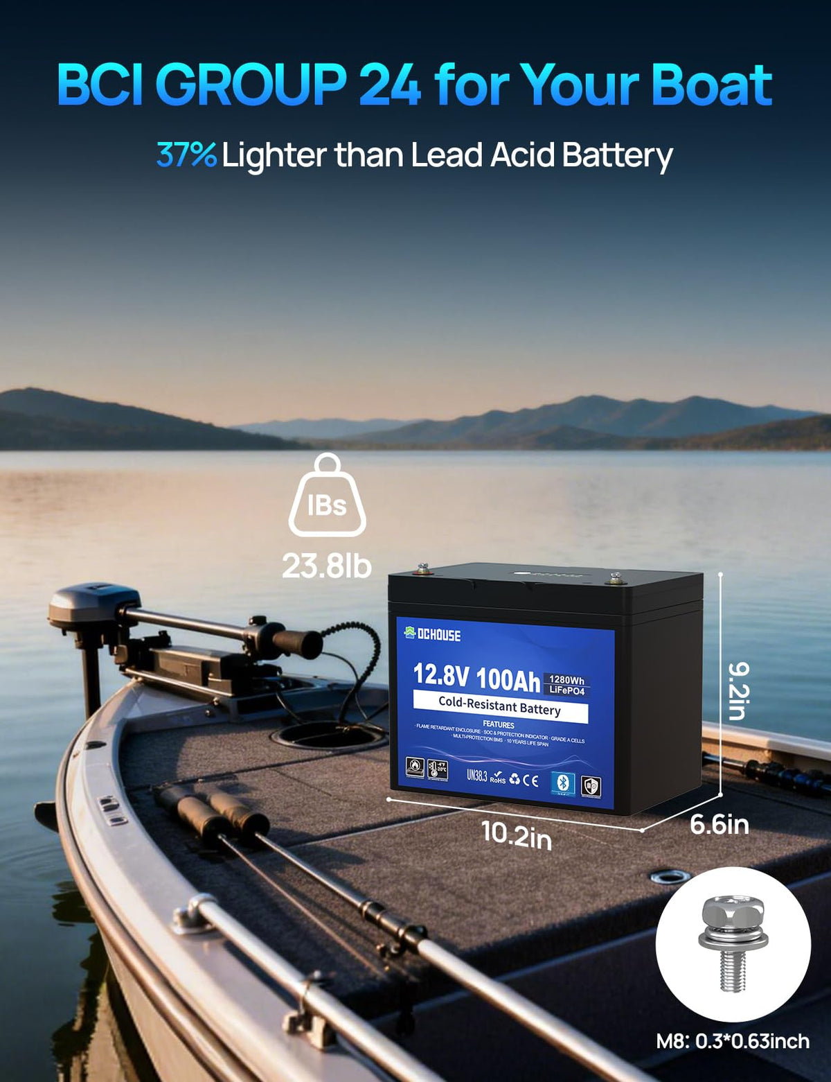 12V 100AH Cold-Resistant Lithium Trolling Motor Battery V787814