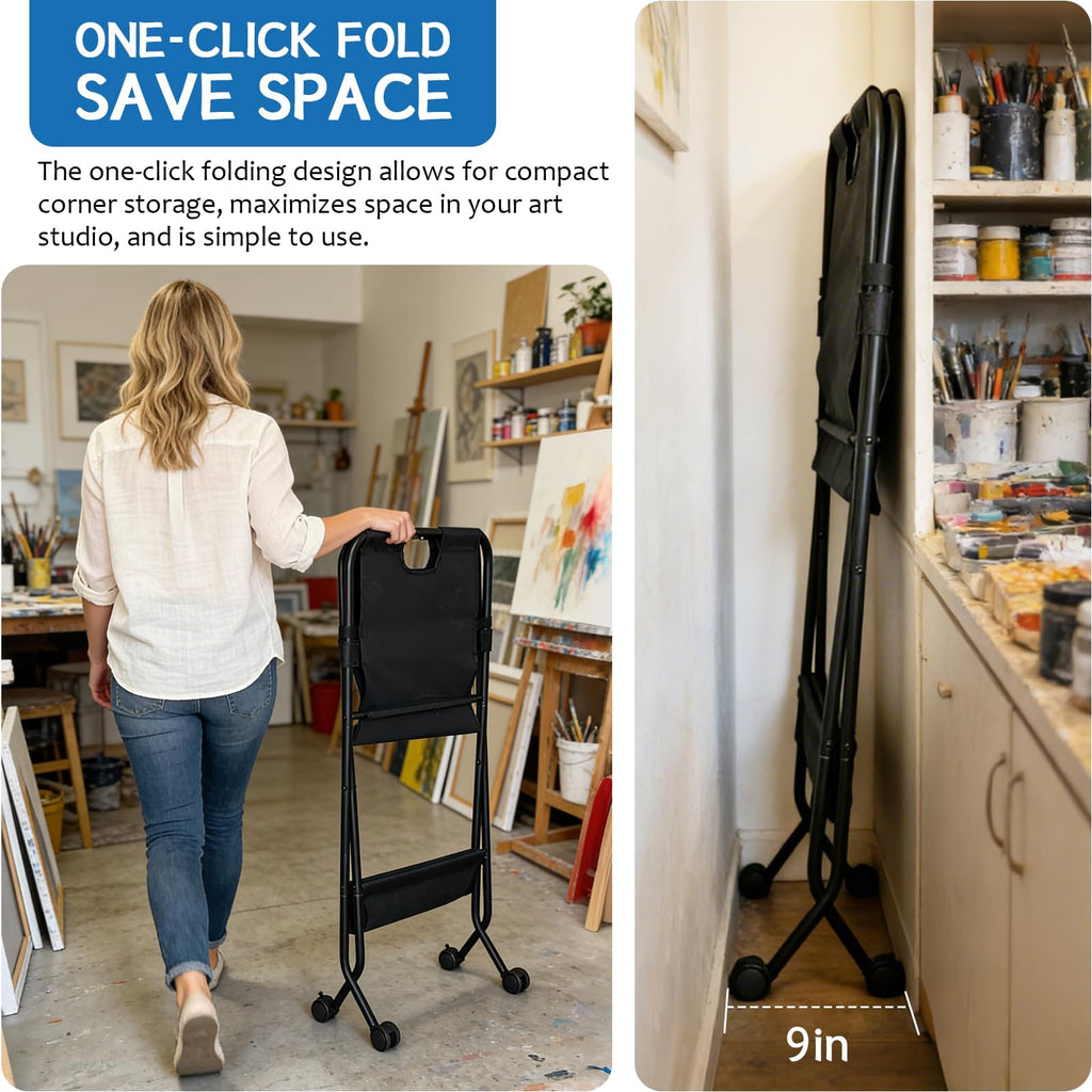 Folding Canvas Art Print Storage Rack with Caster Wheels V242