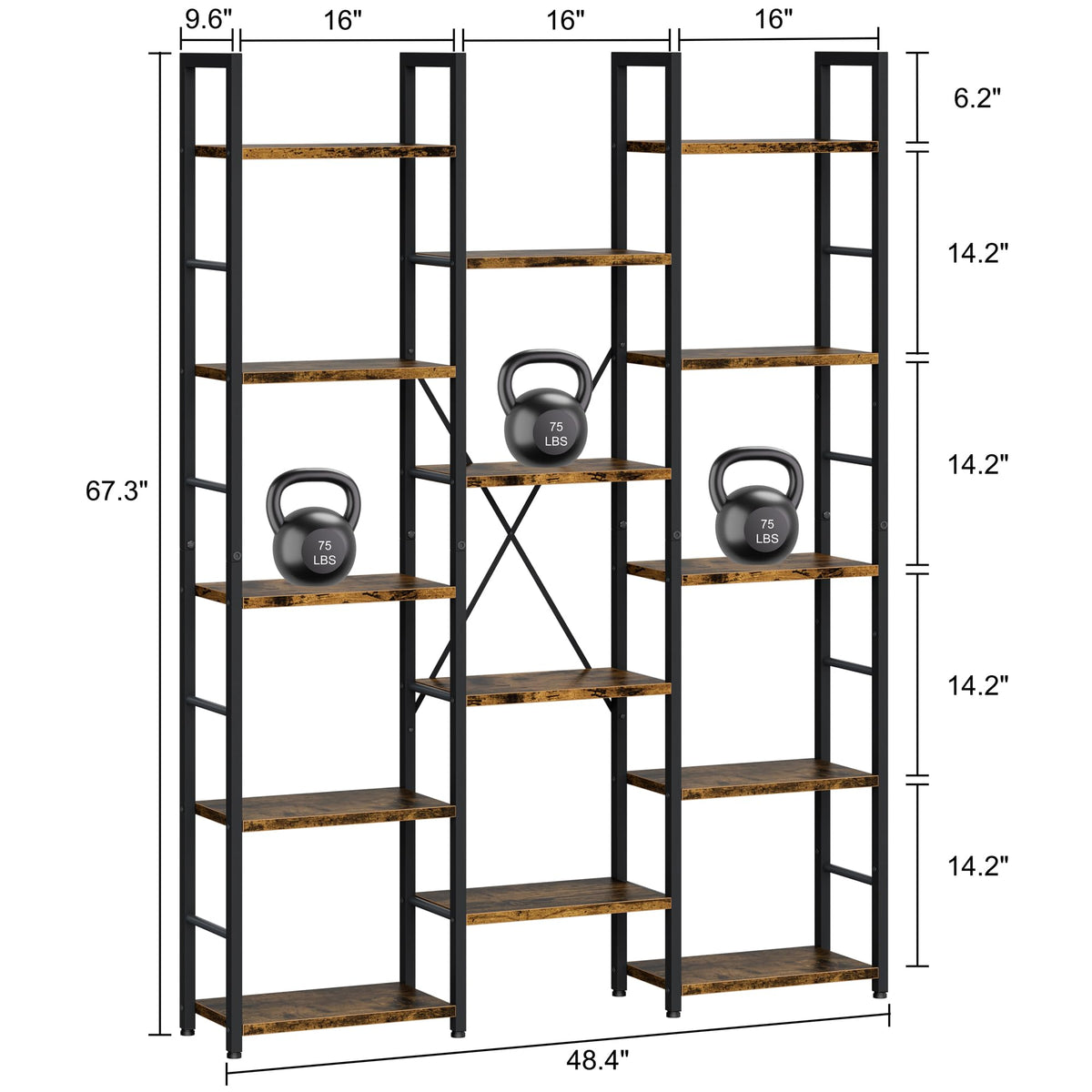 5 Tier Rustic Wood & Metal Bookshelf Z85137