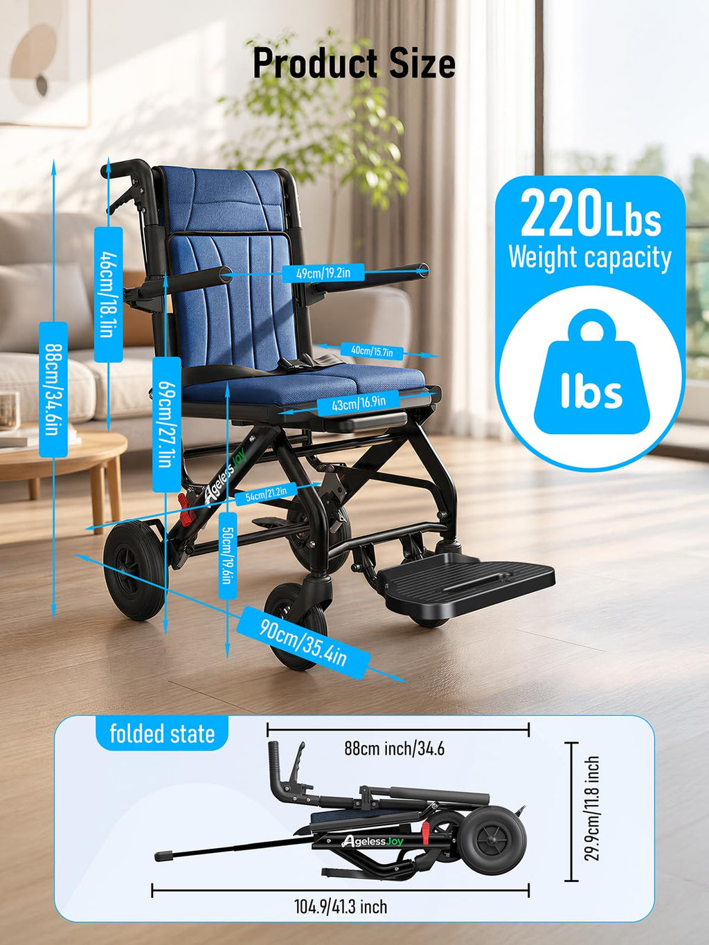 Blue Transport Wheelchair T371