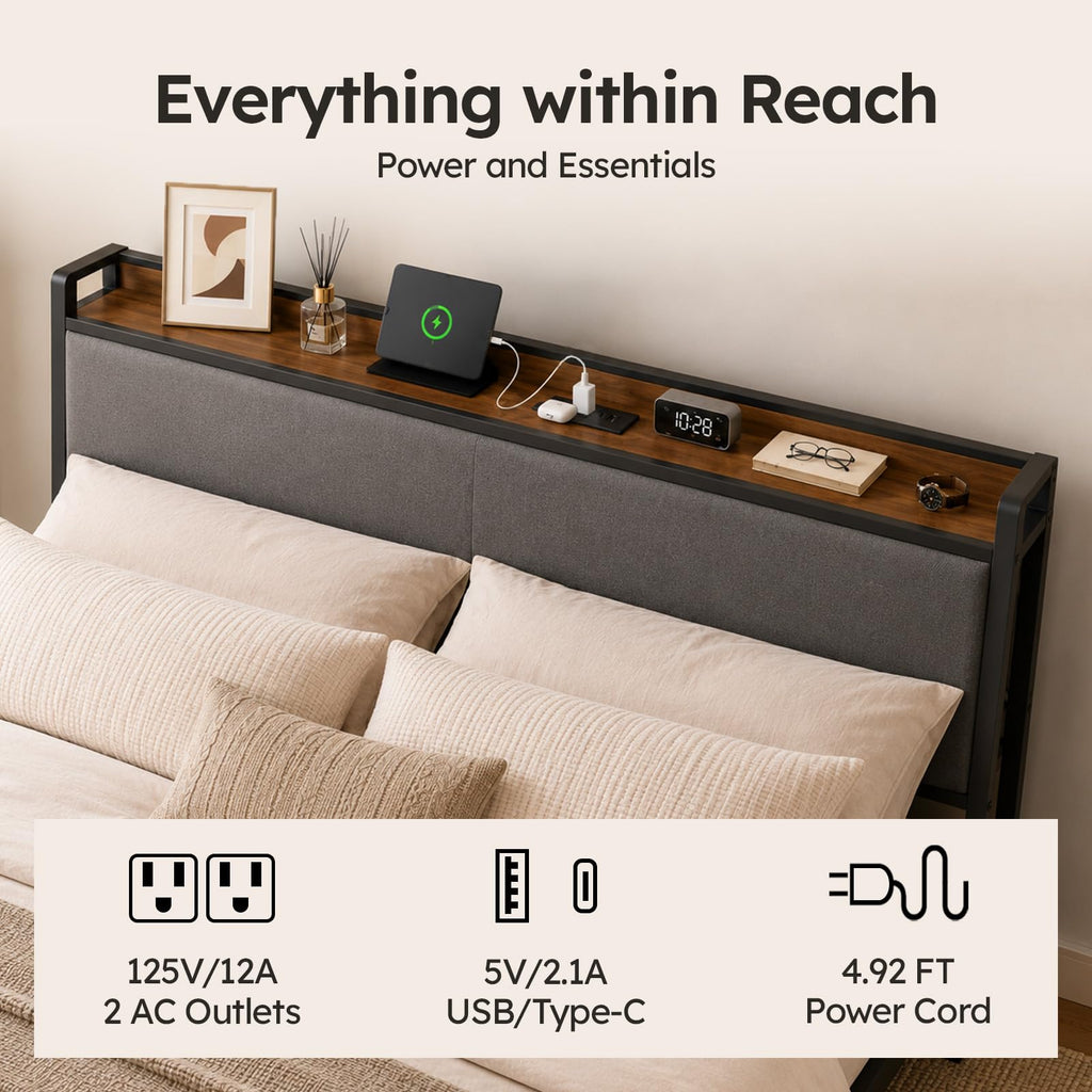 Queen Size Bed Frame with Storage Headboard D34040