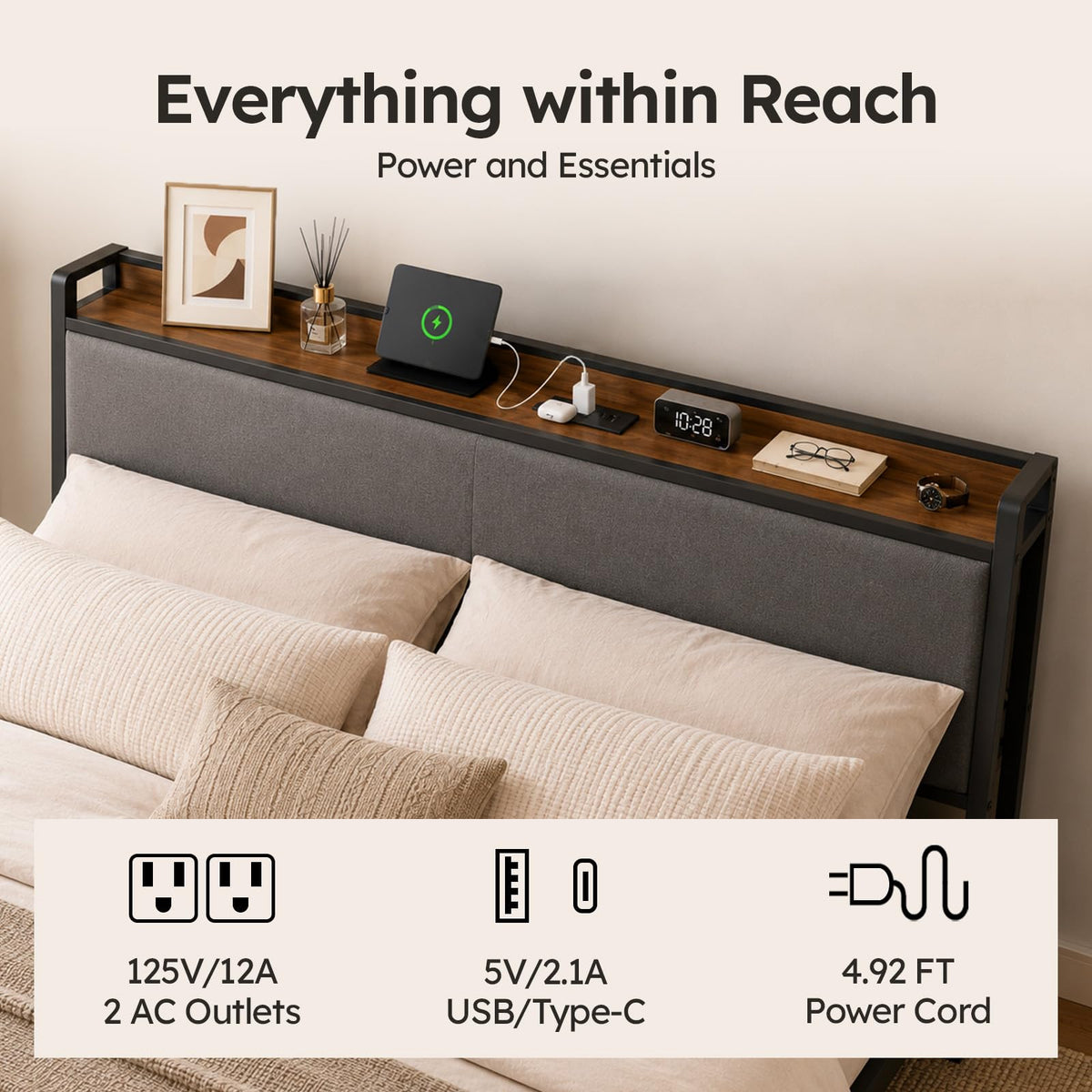 Queen Size Bed Frame with Storage Headboard D34040