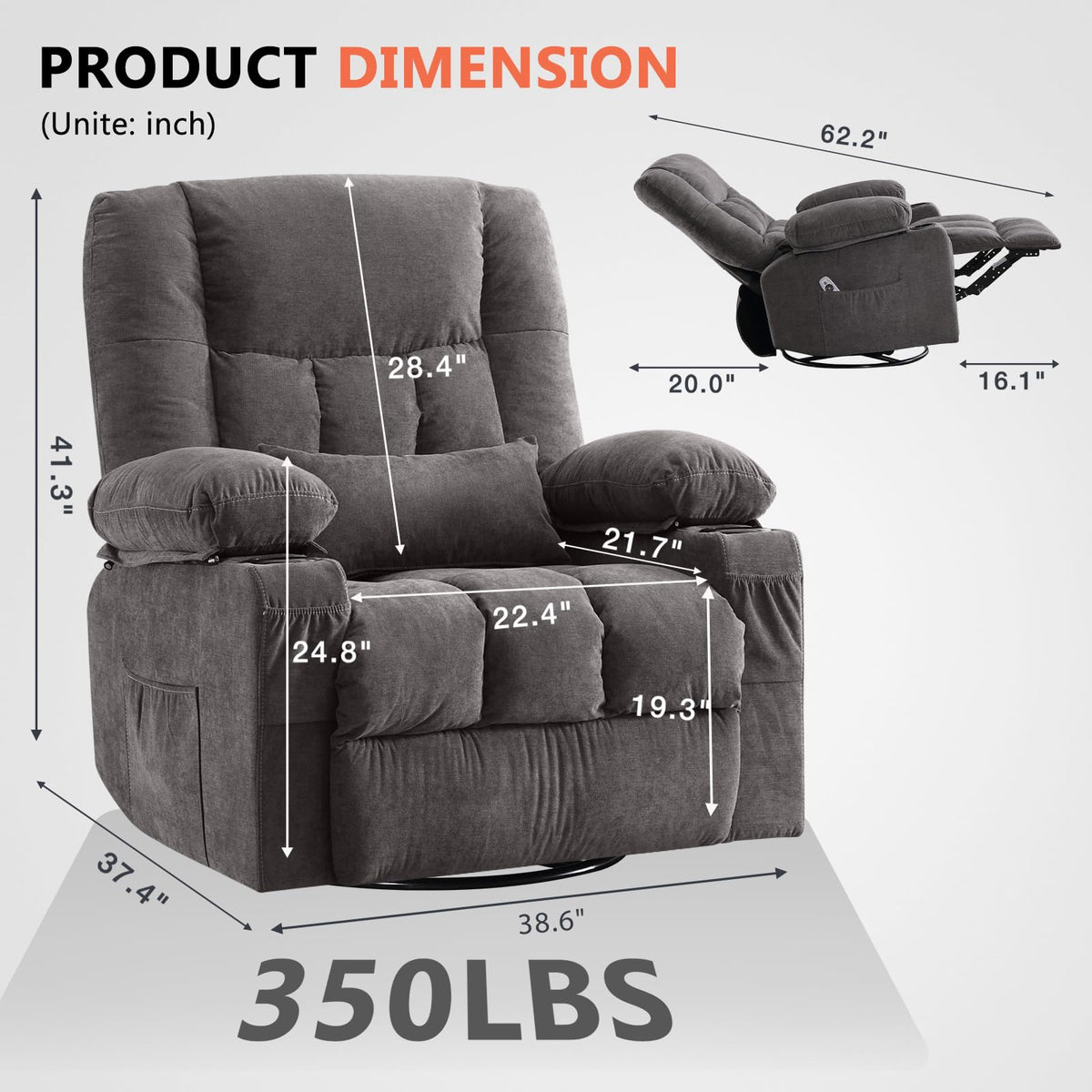 Swivel Rocker Recliner Chair with Massage and Heat M78247