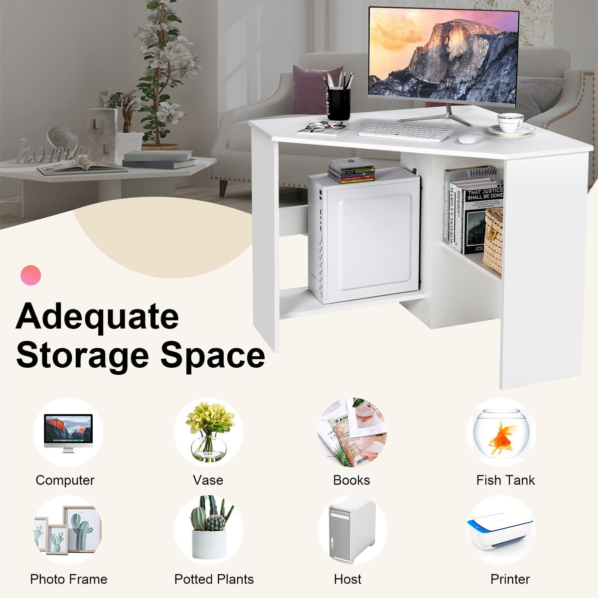 White Compact Corner Desk I982