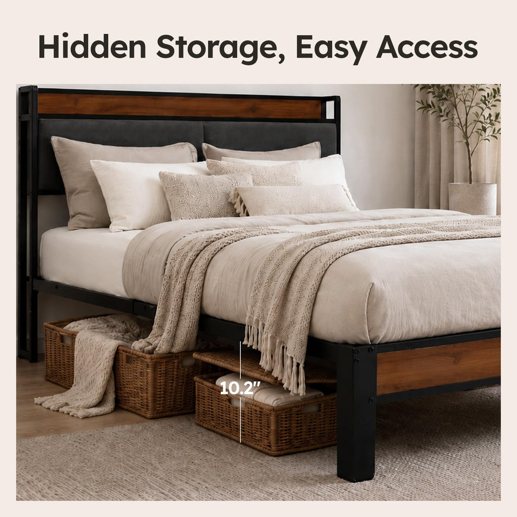 Queen Size Bed Frame with Storage Headboard D34040