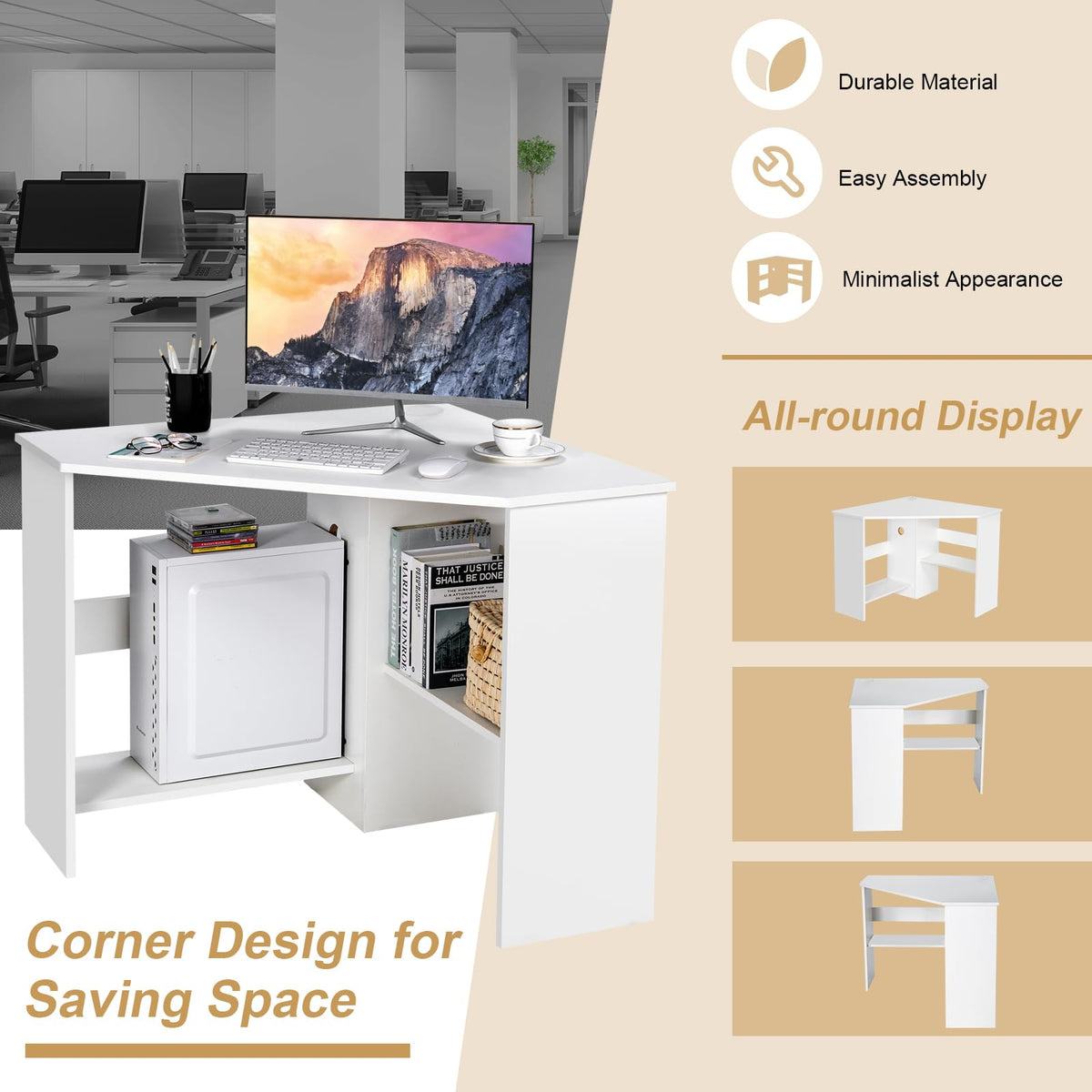 White Compact Corner Desk I982