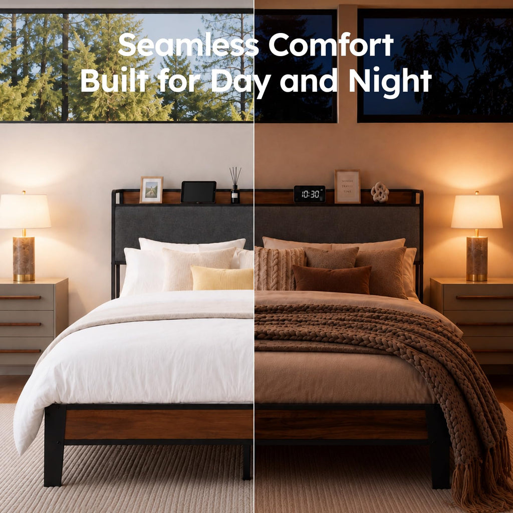 Queen Size Bed Frame with Storage Headboard D34040