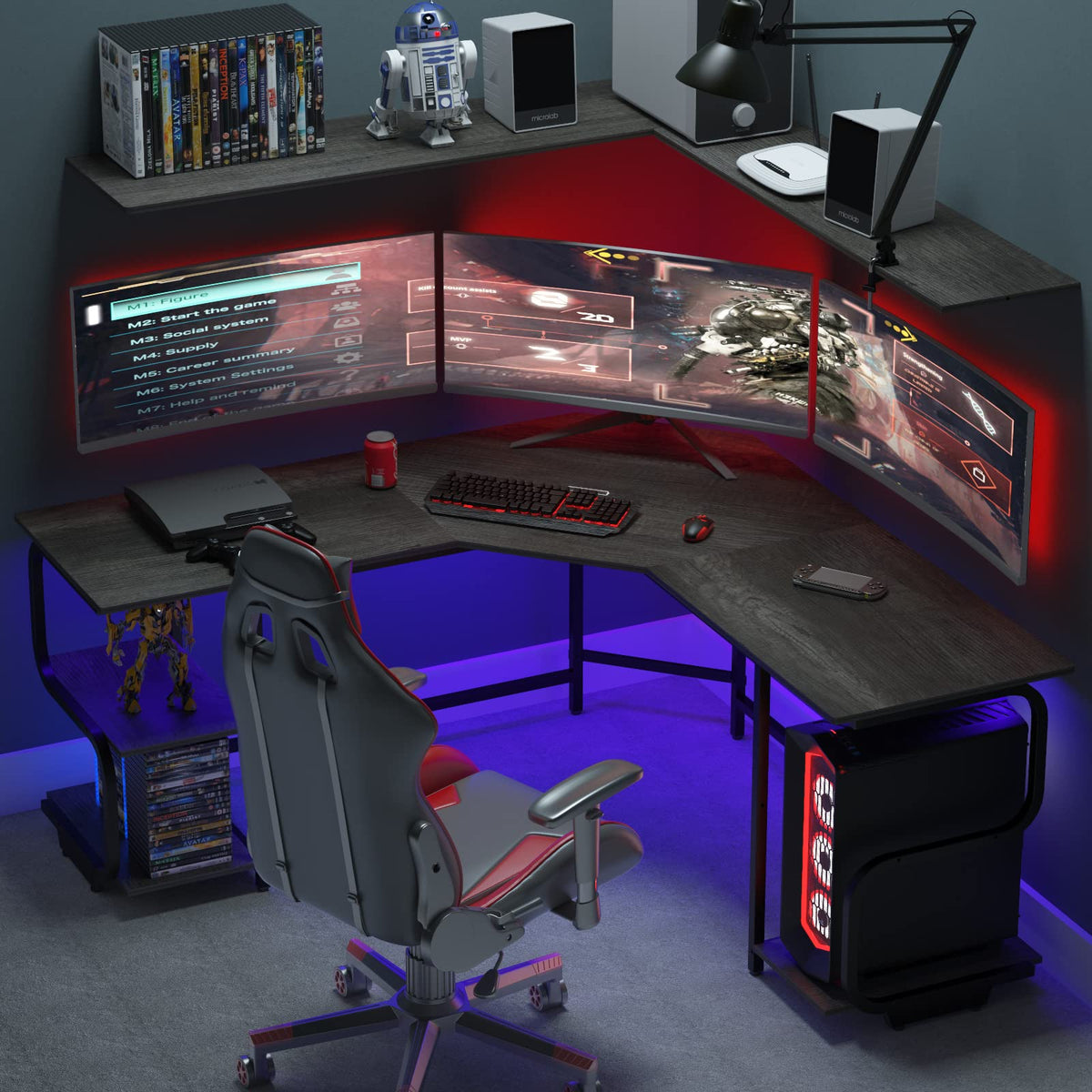 L Shaped Desk with Shelves B9690