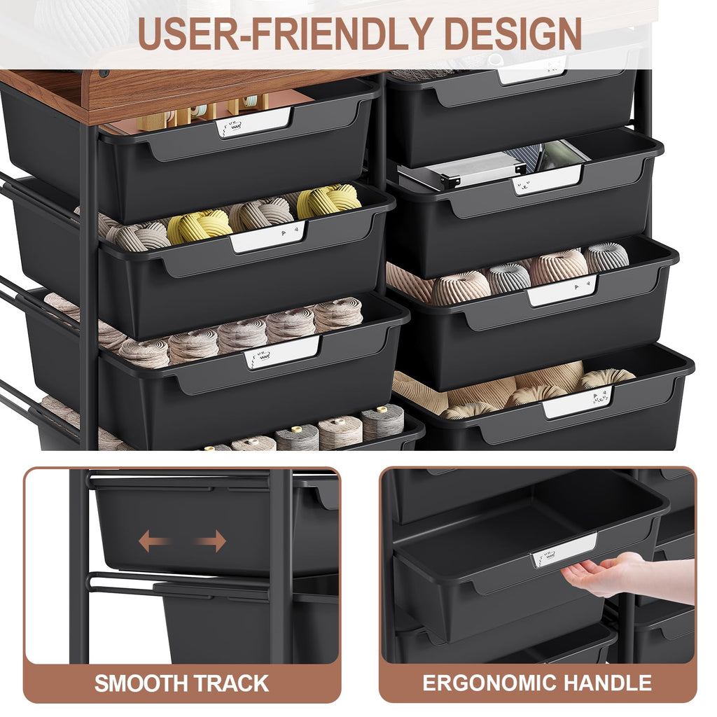10 Drawer Rolling Storage Cart with Wooden Tabletop K55380