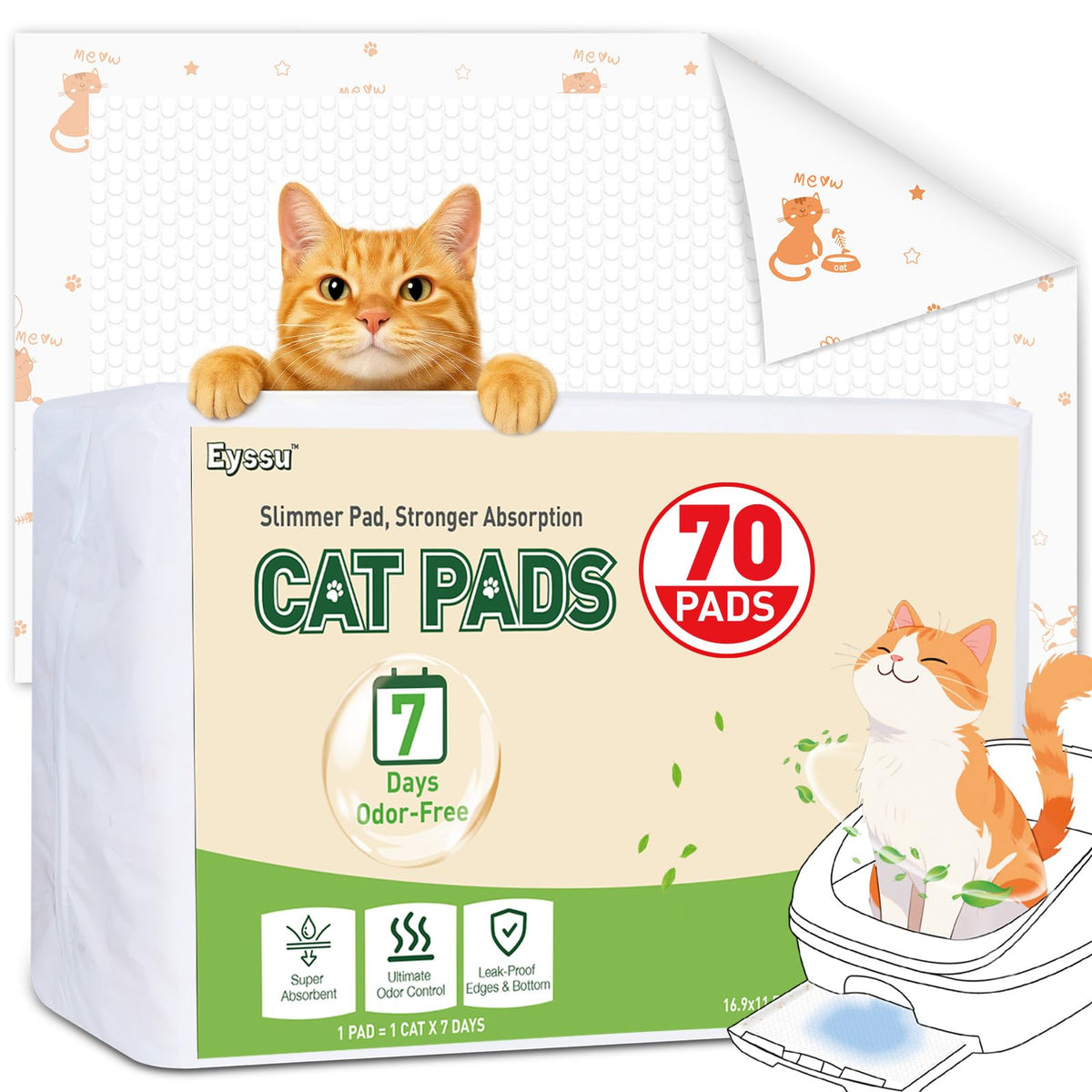 Super Absorbent Unscented Cat Litter Pads 70ct E290