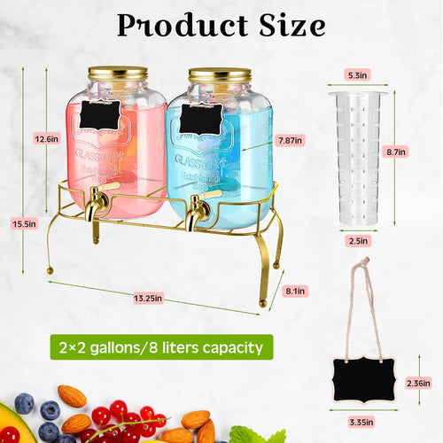 2 Pcs 2 Gallon Glass Drink Dispenser with Stand X43629
