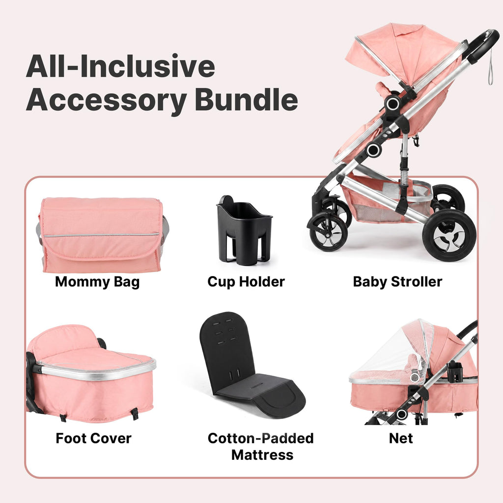 2-in-1 Foldable Stroller with Reversible Seat, Pink M747199
