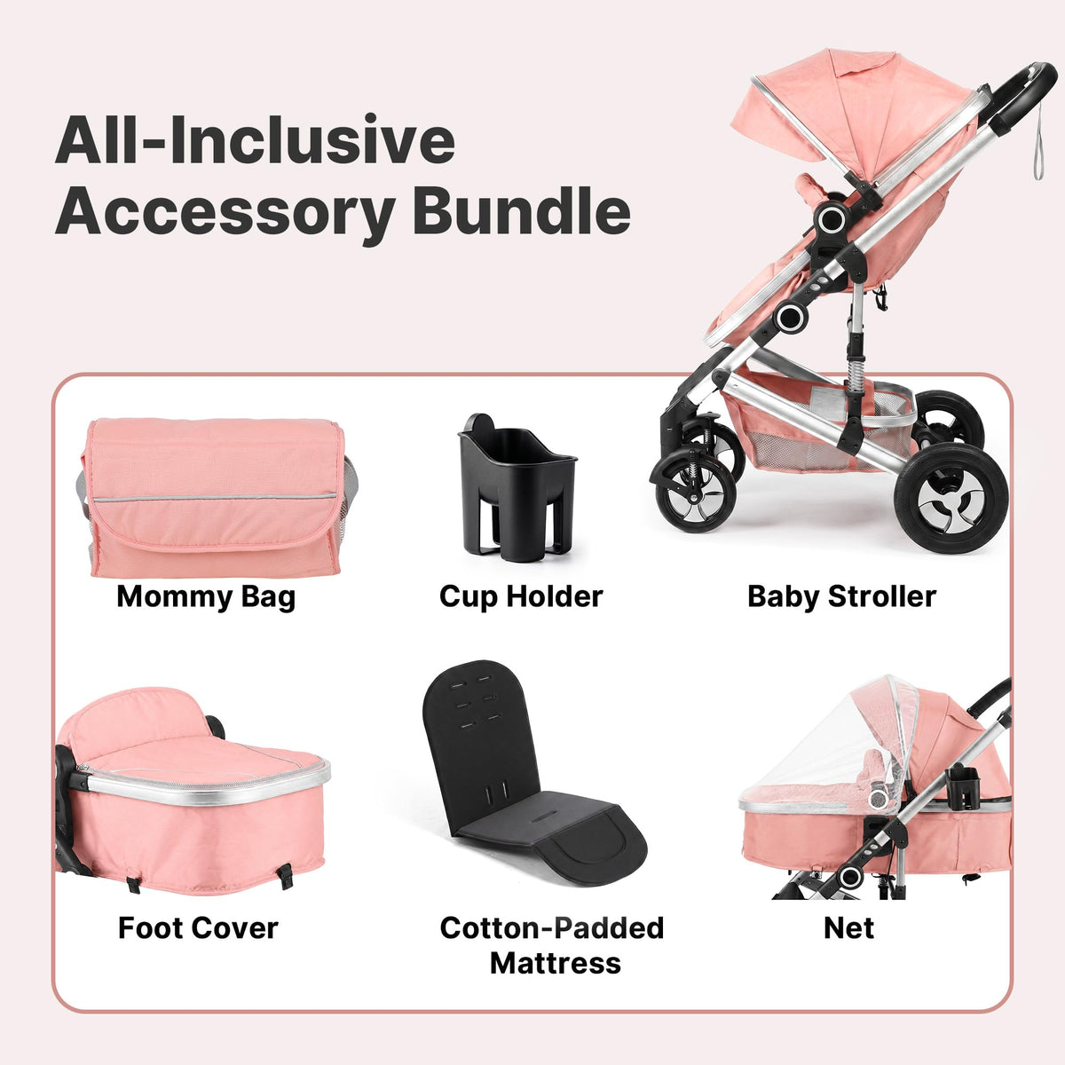 2-in-1 Foldable Stroller with Reversible Seat, Pink M747199