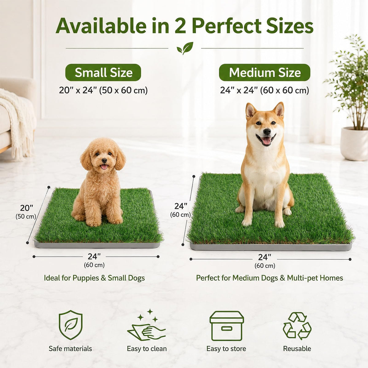 Dog Grass Pad with Tray 20" x 24" Artificial Grass Pee Pads with Non-Slip Grey Silicone Tray & 2 Replacement Grass Mats W569781