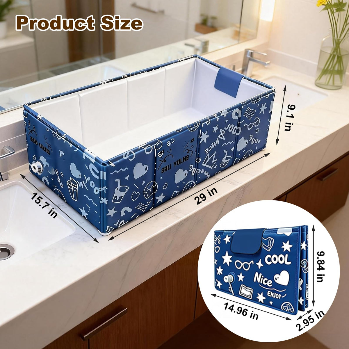 Foldable Dog Bathtub for Small to Medium Dogs & Cats, Blue W714