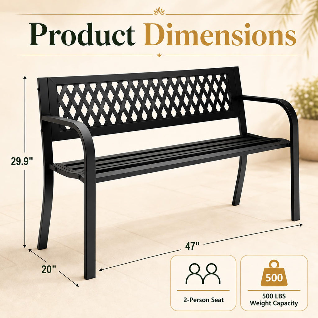 47" Black Outdoor Bench with Backrest B1702