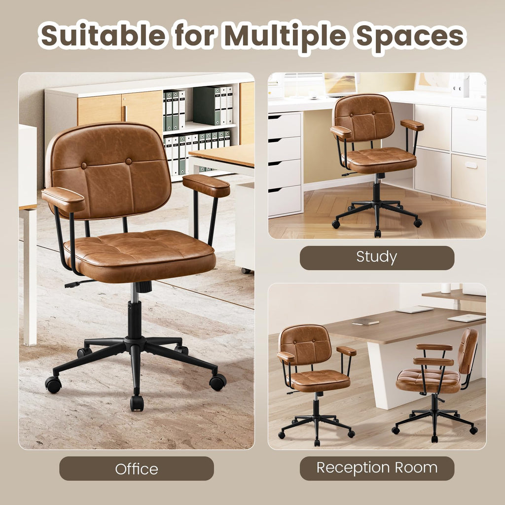 Brown Leather Office Chair with Wheels K299295