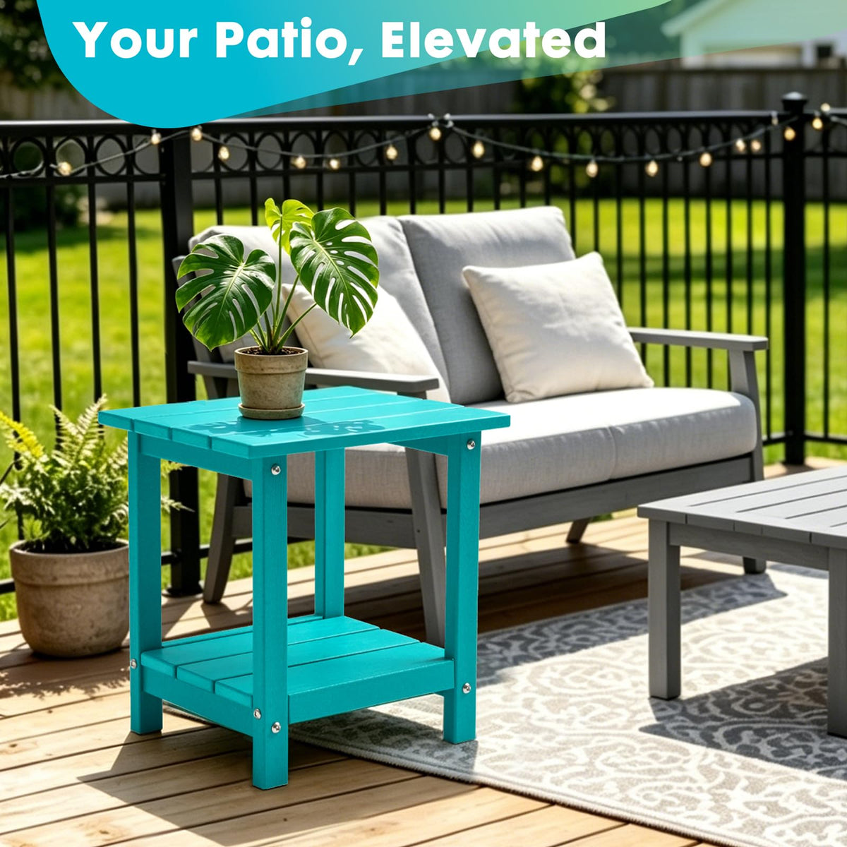 2-Tier Square Weather Resistant HDPE Side Table R758111