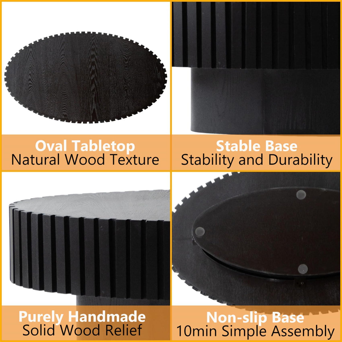 Black Modern Wood Oval Coffee Table G964